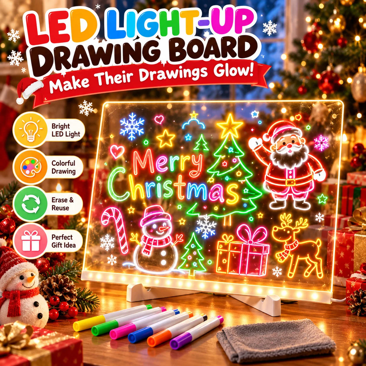 🎨 LED Light-Up Drawing Board for Kids – Reusable Glow Art Kit