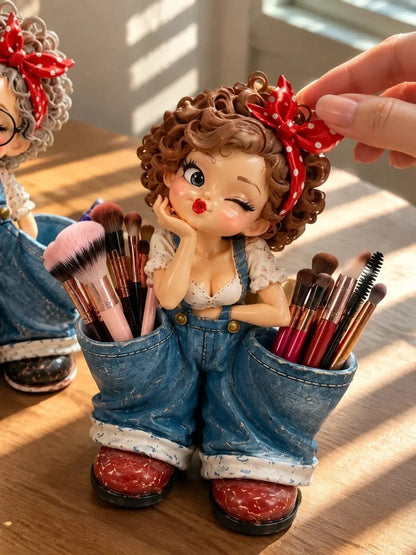Retro Girl Makeup Brush Holder – Cute Vintage Vanity Organizer