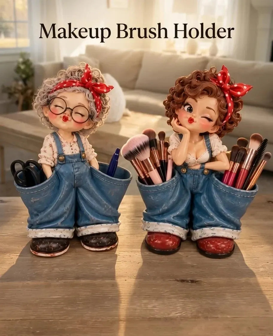 Retro Girl Makeup Brush Holder – Cute Vintage Vanity Organizer