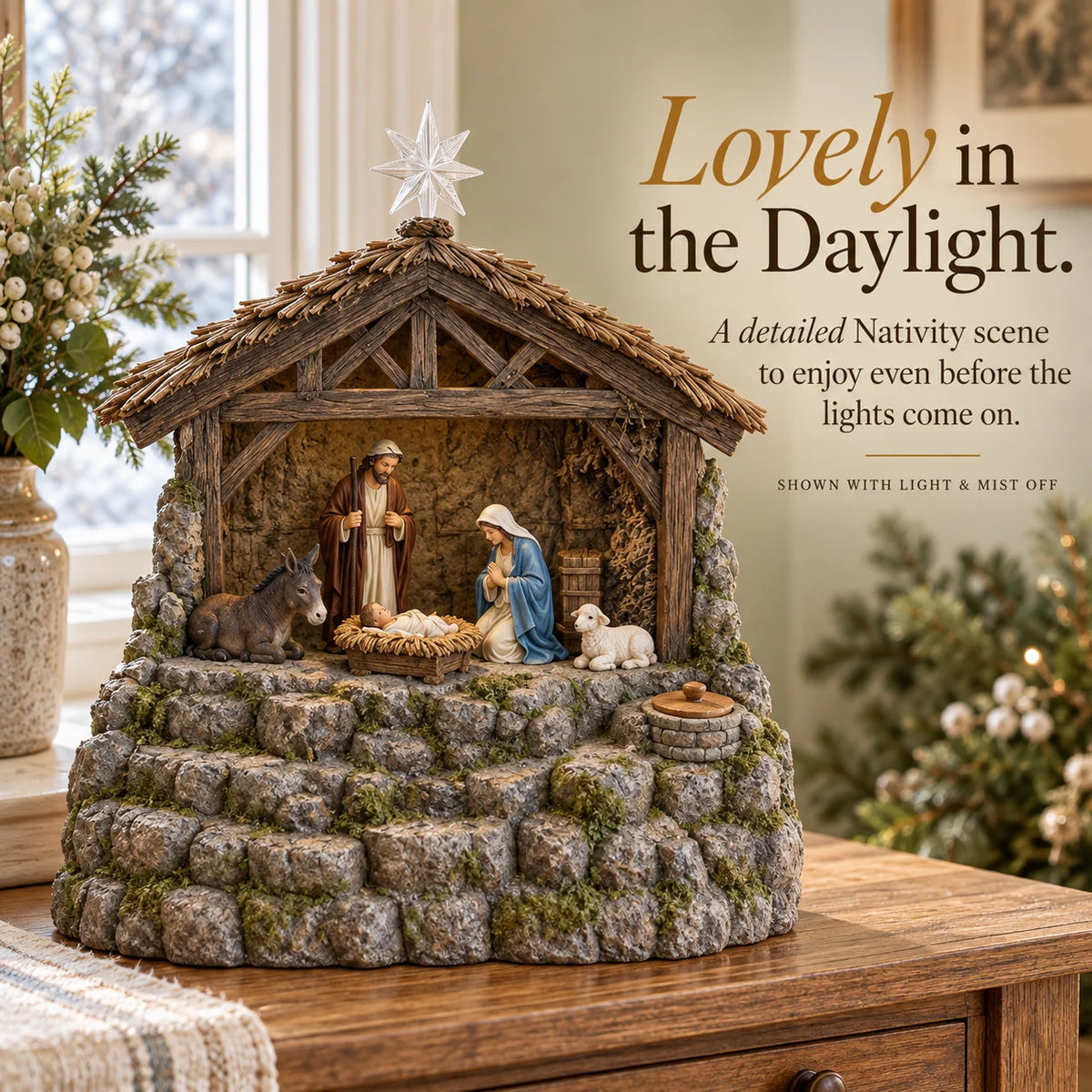✨ Bethlehem Glow – Lighted Nativity Mist Diffuser