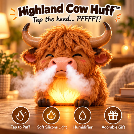 🐮 Highland Cow Tap-to-Puff Humidifier – Colorful Night Light ✨