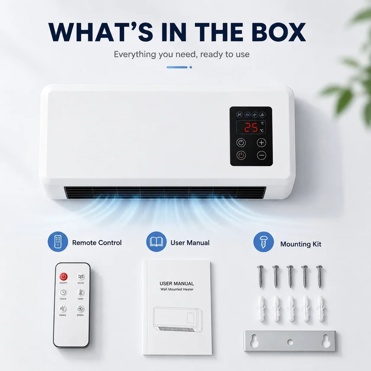 Black Friday Early Bird Deals-Wall-Mounted Space Heater with Thermostat and Remote Control