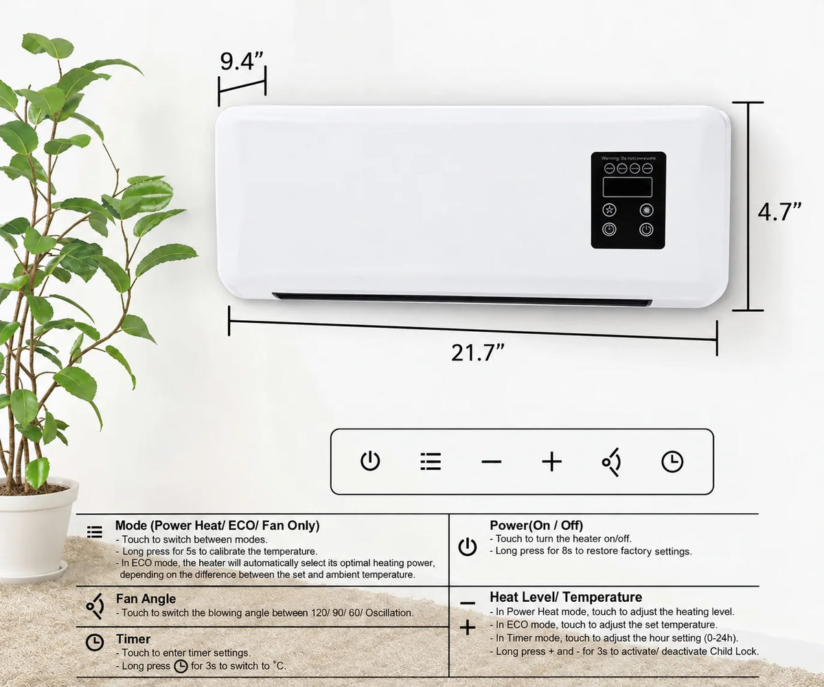 Black Friday Early Bird Deals-Wall-Mounted Space Heater with Thermostat and Remote Control