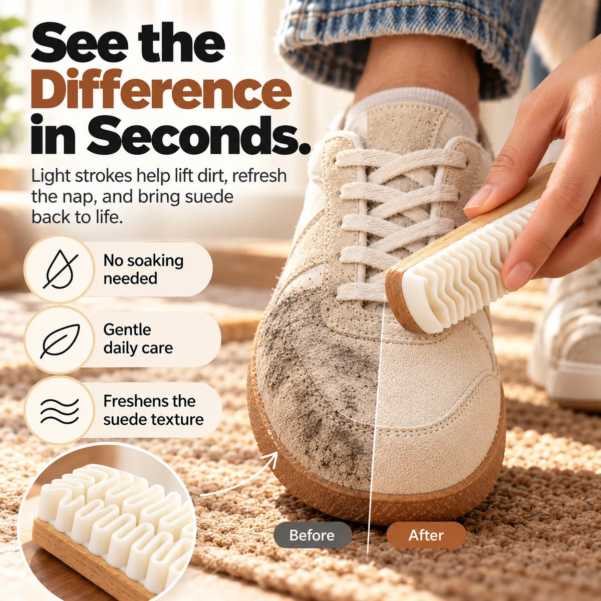 🎁 Buy 1, Get 1 FREE (Free Cleaner)👟 Suede Shoe Cleaning Brush for Everyday Dirt