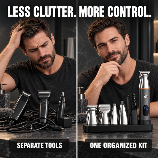 ✂️ 5-in-1 Men's Grooming Kit – Magnetic Trimmer Heads, LED Display & USB Rechargeable