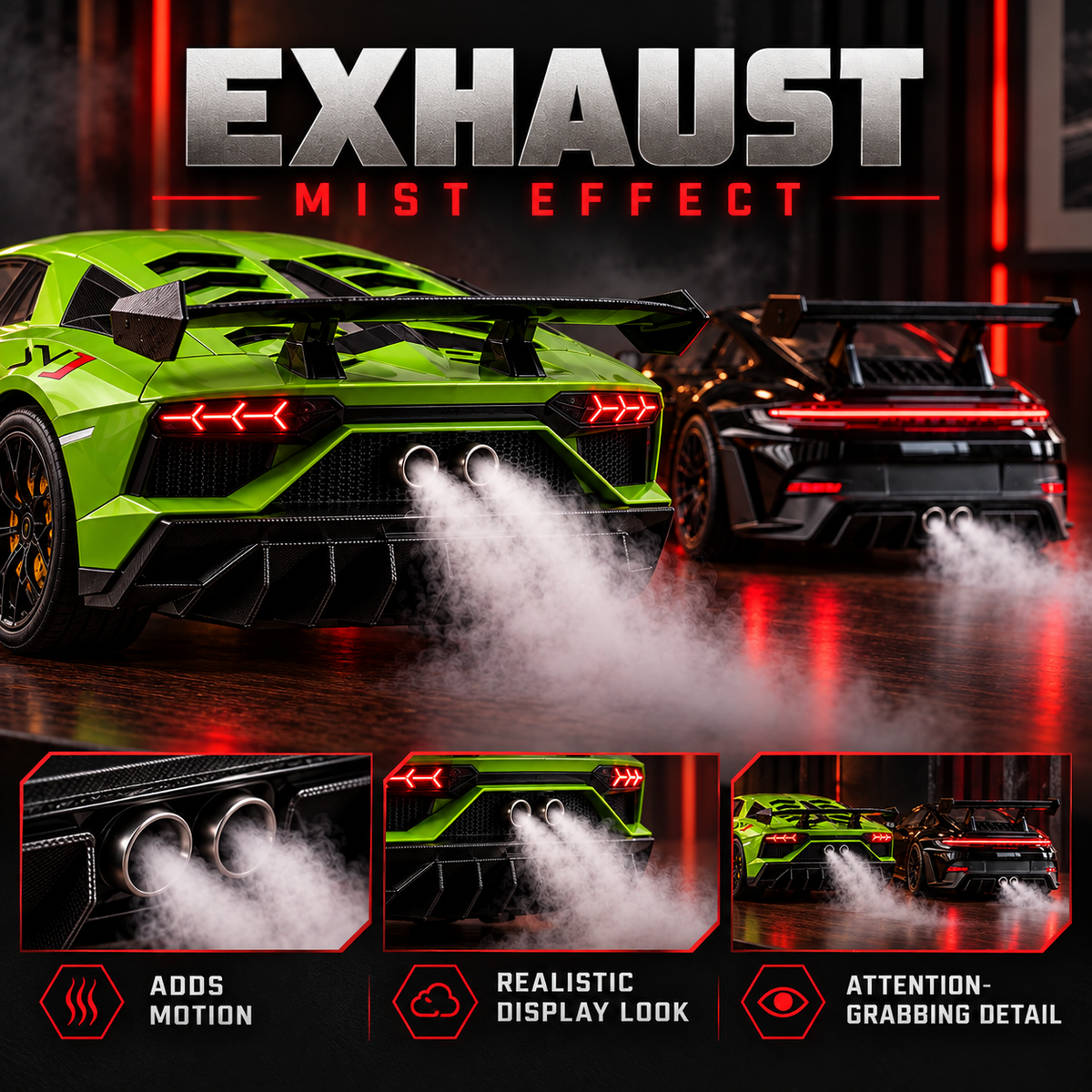 🏎️💨 Sports Car Model with Exhaust Mist Effect – Gift for Car Lovers