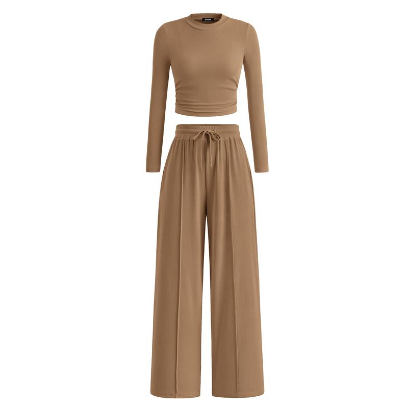 Crop Top Straight Leg Pants 2-Piece Lounge Set