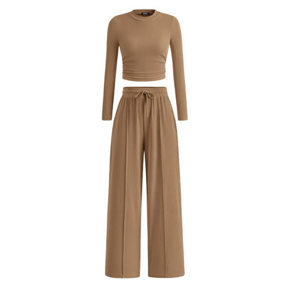 Crop Top Straight Leg Pants 2-Piece Lounge Set