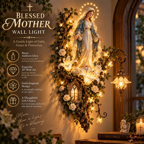 🙏 Blessed Mother Lighted Wall Decor – 3D Virgin Mary Art with Warm Glow✨