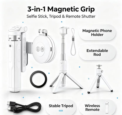 📸4-in-1 Magnetic Phone Grip & Selfie Stick Tripod with Zoom Control