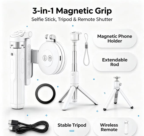 📸4-in-1 Magnetic Phone Grip & Selfie Stick Tripod with Zoom Control