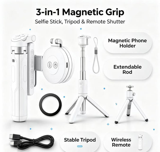 📸4-in-1 Magnetic Phone Grip & Selfie Stick Tripod with Zoom Control