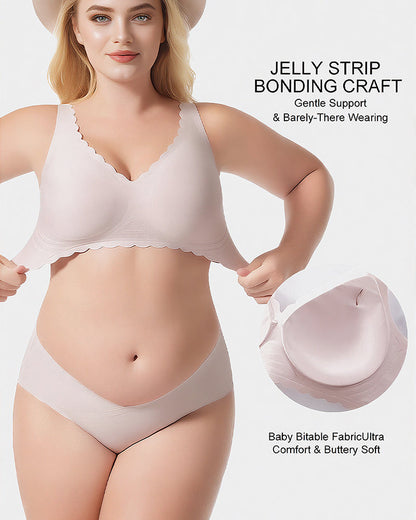 Jelly Wireless Bra with Scalloped Edge and Deep V Neckline