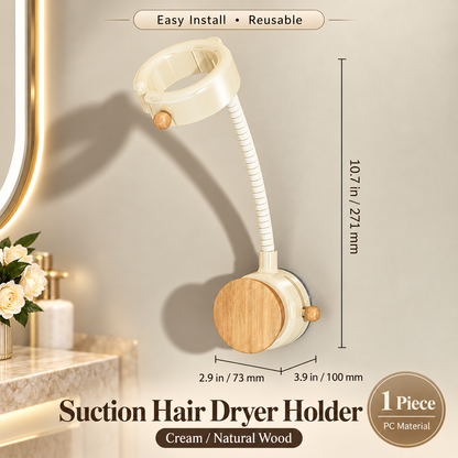Hands-Free Hair Dryer Holder – No-Drill Suction Mount with Adjustable Arm & Cord Storage