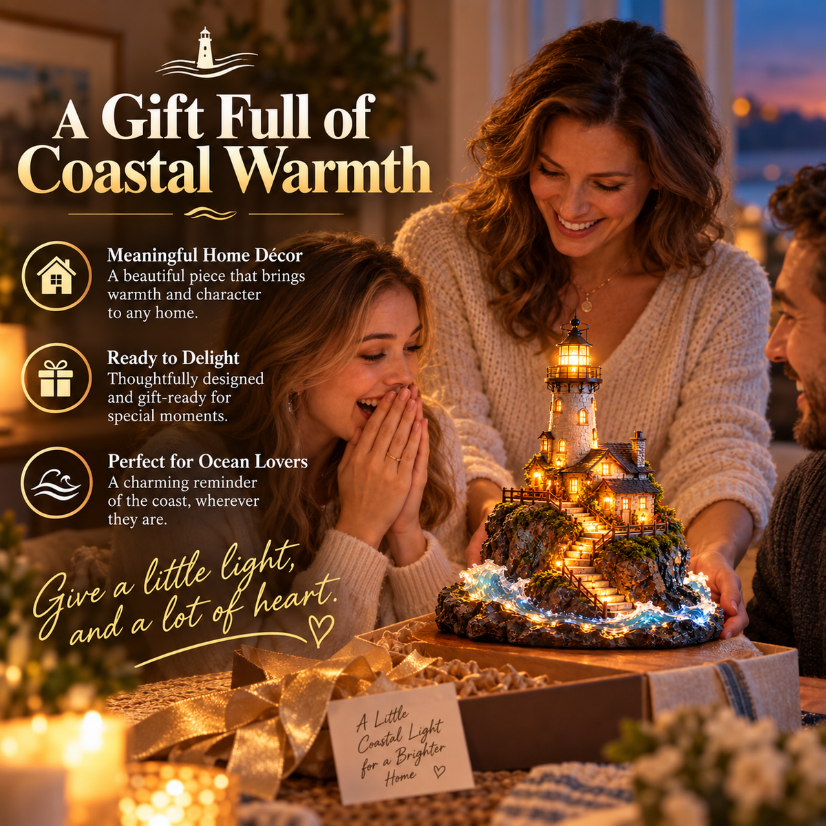 🌊 Coastal Lighthouse Glow – Seaside Cottage & Ocean Wave Decor ✨