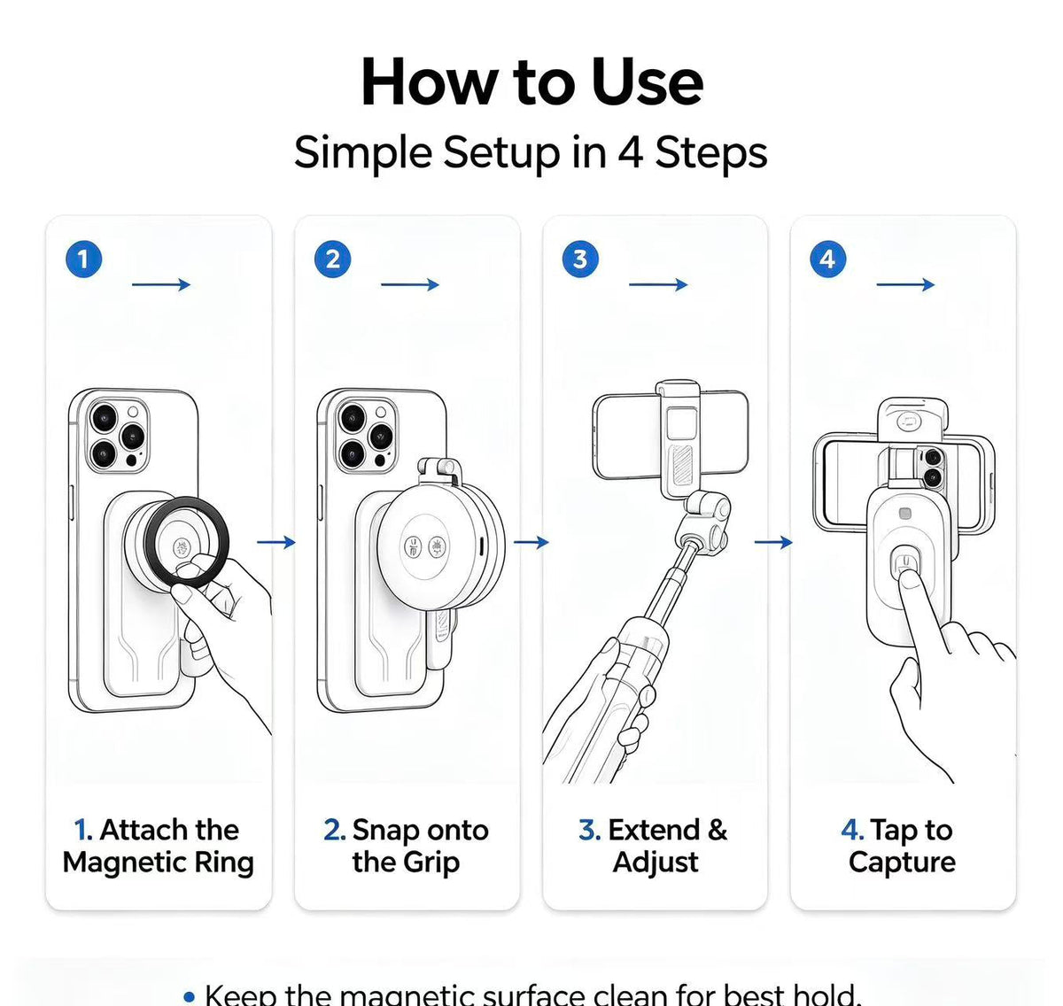 📸4-in-1 Magnetic Phone Grip & Selfie Stick Tripod with Zoom Control
