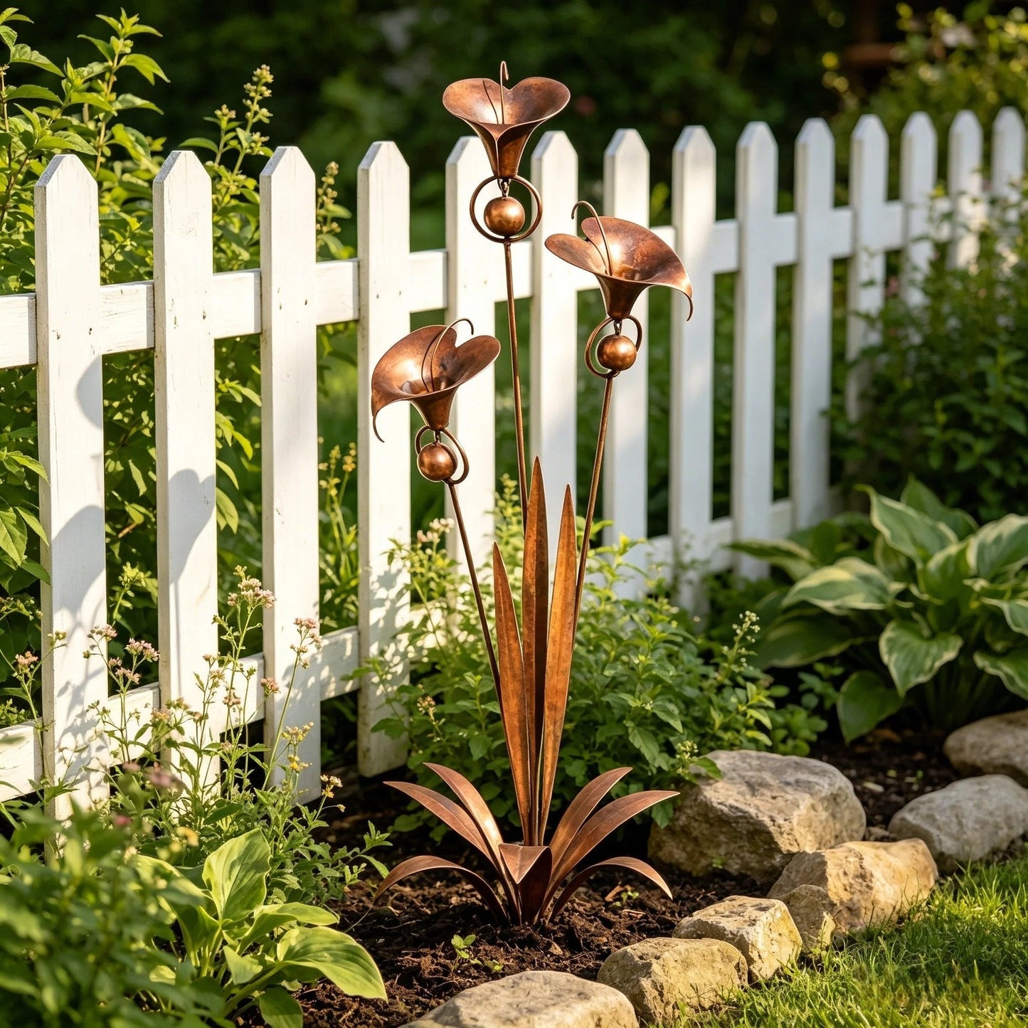⚡️Flash Sale🏡Flamed Copper Three Calla Lilies Garden Stake with Bells