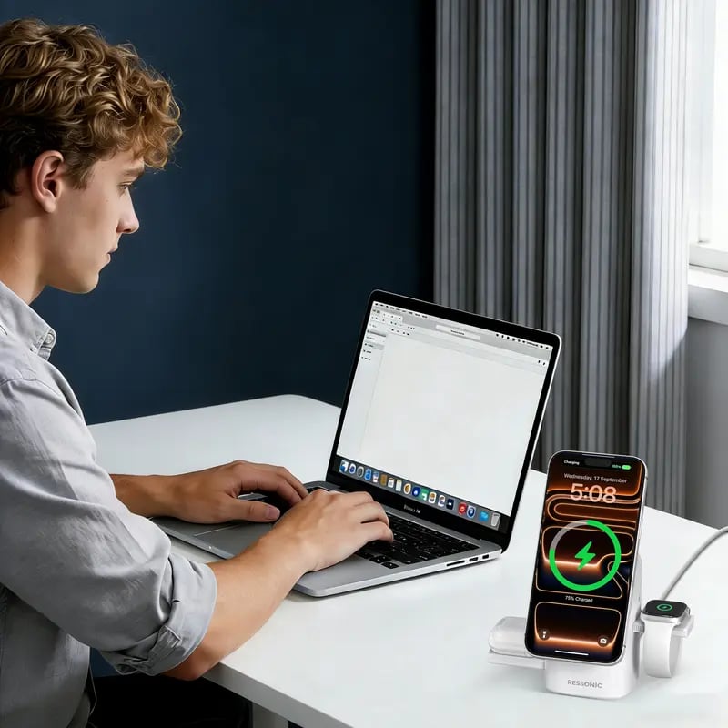 ⚡ Qi2 Certified 3-in-1 Wireless Charger – 15W Fast Magnetic Stand for iPhone 17/16 & Galaxy Watch – 30W Adapter Included 📱