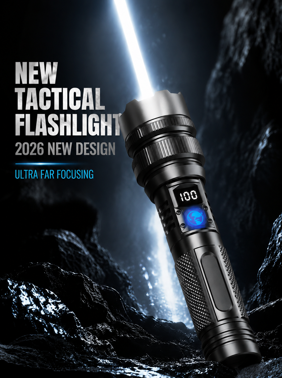 🔦 High-Power Rechargeable Zoom Flashlight with Digital Battery Display & Power Bank