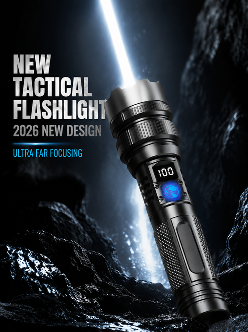 🔦 High-Power Rechargeable Zoom Flashlight with Digital Battery Display & Power Bank