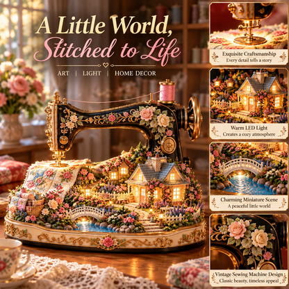 🧵✨Stitched to Life – A Garden Sewn with Love | Lighted Sewing Machine Decor