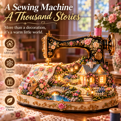🧵✨Stitched to Life – A Garden Sewn with Love | Lighted Sewing Machine Decor