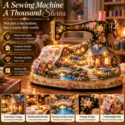 🧵✨Stitched to Life – A Garden Sewn with Love | Lighted Sewing Machine Decor