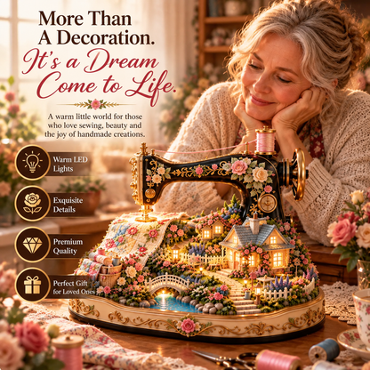 🧵✨Stitched to Life – A Garden Sewn with Love | Lighted Sewing Machine Decor