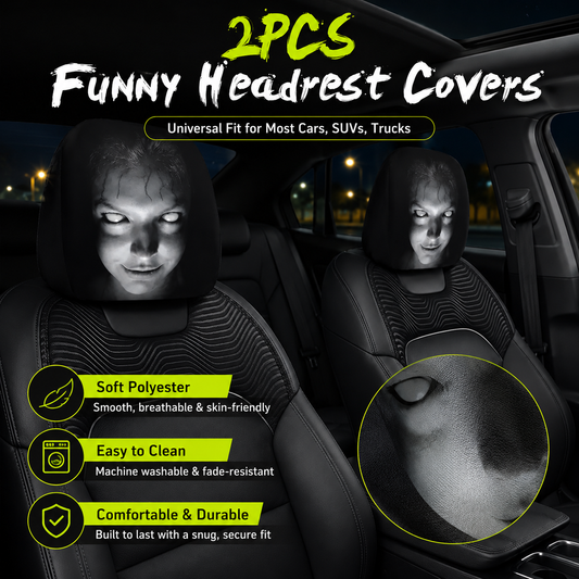 😆 Funny Cartoon Car Headrest Covers – 2PCS Universal Fit 🚗（Buy One Headrest Cover, Get One Free）