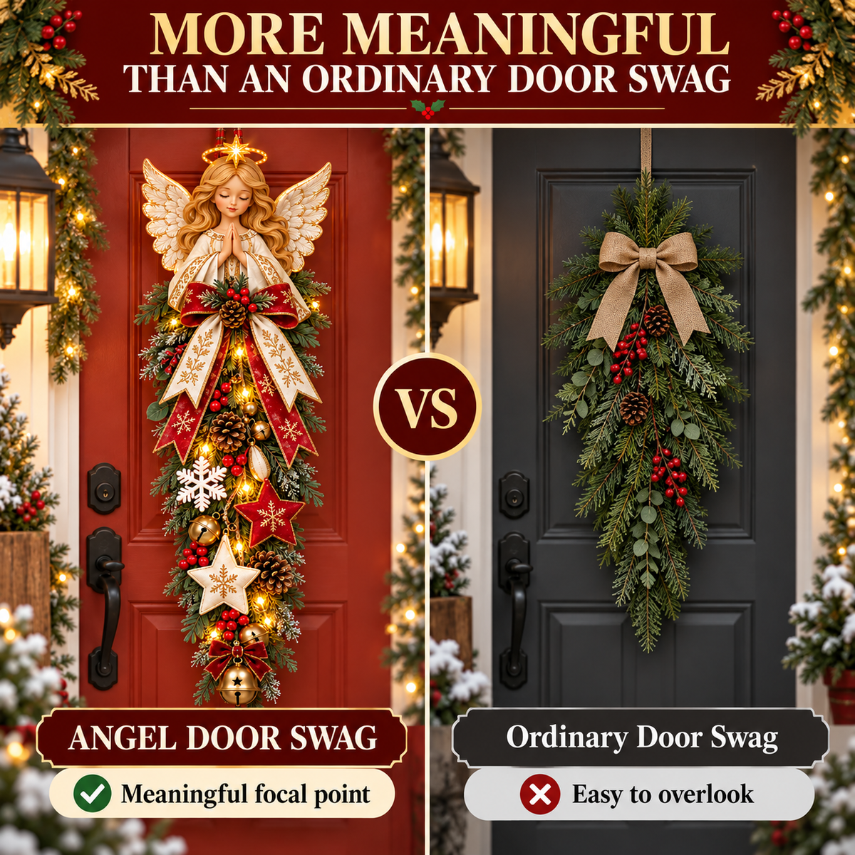 🔥Last Day 49% OFF✨👼 Lighted Angel Christmas Door Swag – A Heavenly Holiday Welcome