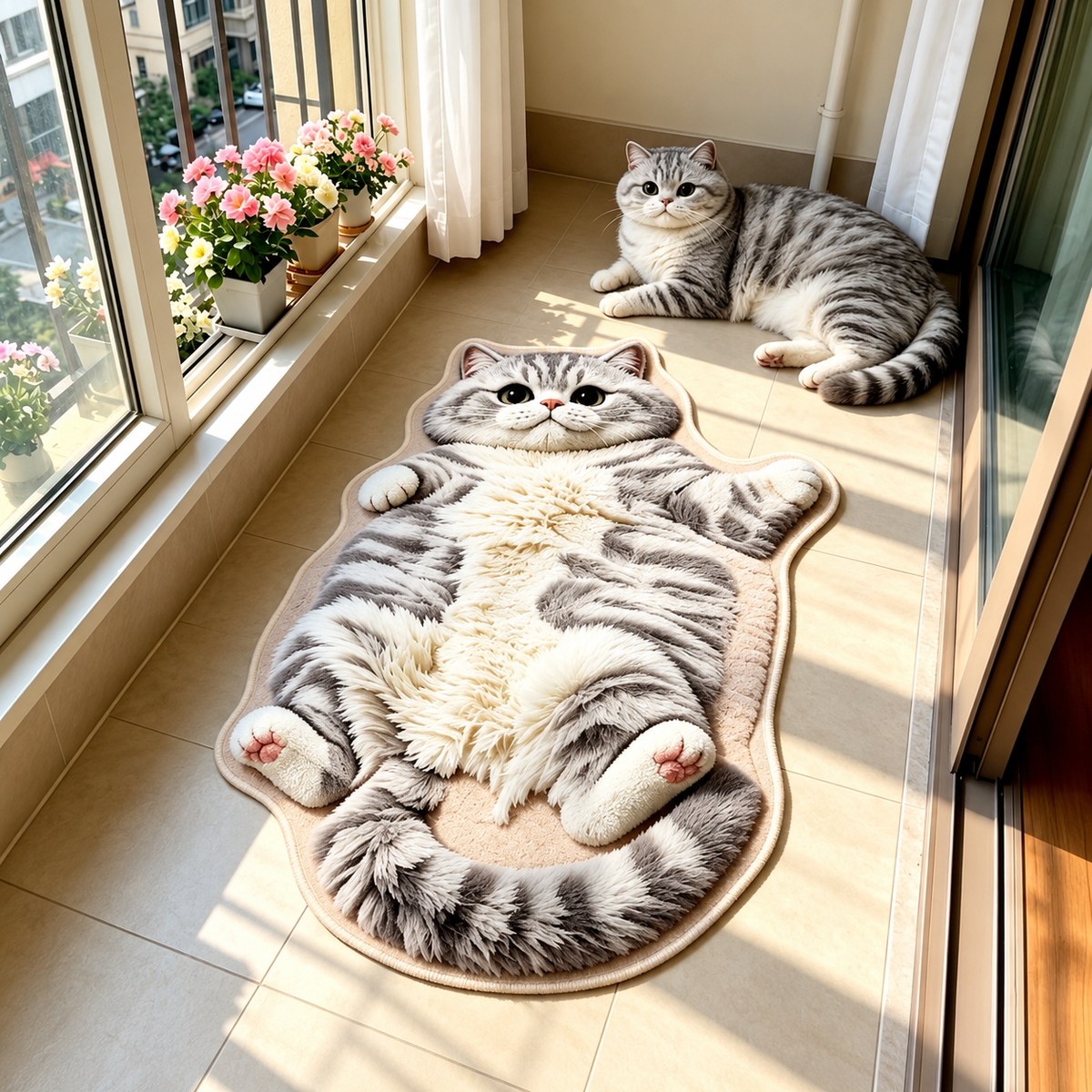 🐱Last Day 49% OFF✨Chubby Tabby Cat Shaped Rug 🤎
