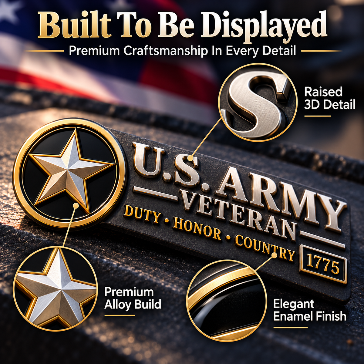 🎖️ 3D Veteran Vehicle Emblem – Military Tribute Badge for Trucks & SUVs