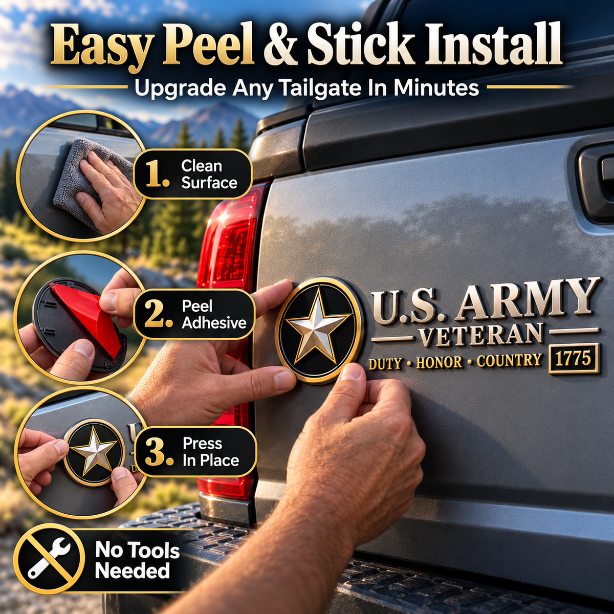 🎖️ 3D Veteran Vehicle Emblem – Military Tribute Badge for Trucks & SUVs