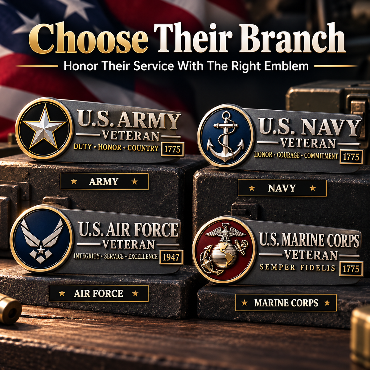 🎖️ 3D Veteran Vehicle Emblem – Military Tribute Badge for Trucks & SUVs