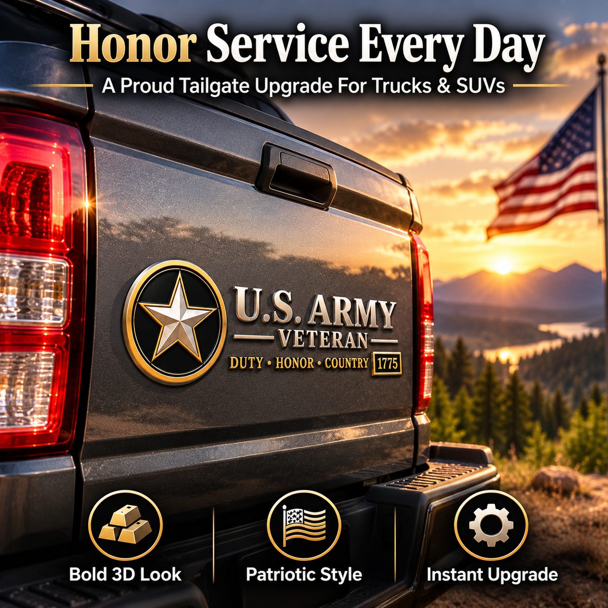 🎖️ 3D Veteran Vehicle Emblem – Military Tribute Badge for Trucks & SUVs