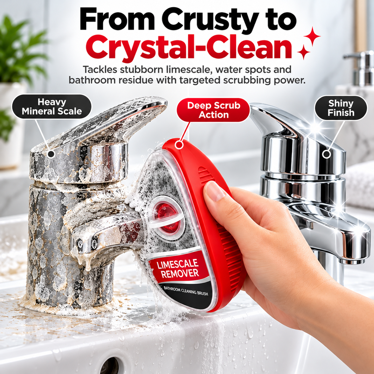 FGORRE Refillable Bathroom Cleaning Brush | Limescale & Soap Scum Scrubber