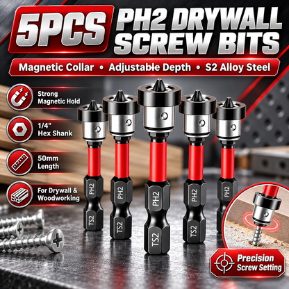 🔩5pcs Drywall Bit Attachment , PH2 Magnetic Drywall Screwdriver Bits