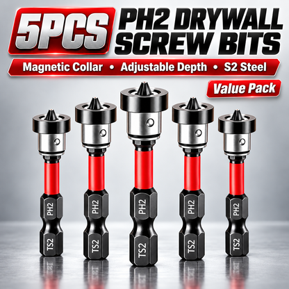 🔩5pcs Drywall Bit Attachment , PH2 Magnetic Drywall Screwdriver Bits