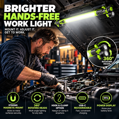 🔦 Rechargeable Magnetic LED Work Light – 360° Rotating Hands-Free Flashlight