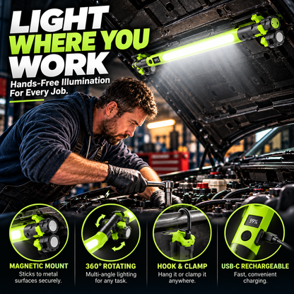 🔦 Rechargeable Magnetic LED Work Light – 360° Rotating Hands-Free Flashlight