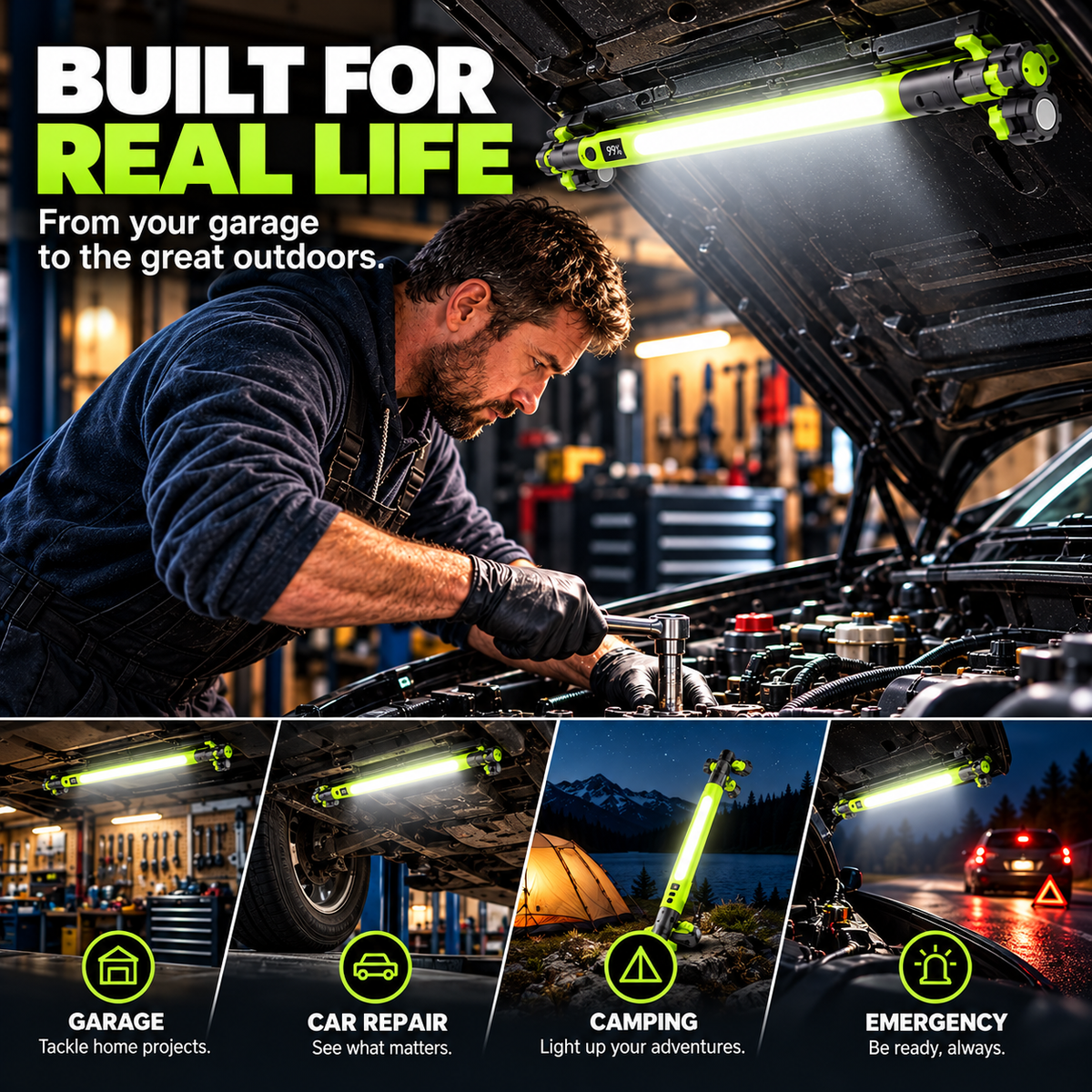 🔦 Rechargeable Magnetic LED Work Light – 360° Rotating Hands-Free Flashlight