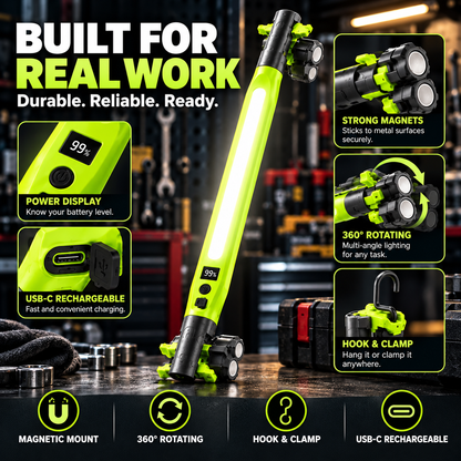 🔦 Rechargeable Magnetic LED Work Light – 360° Rotating Hands-Free Flashlight