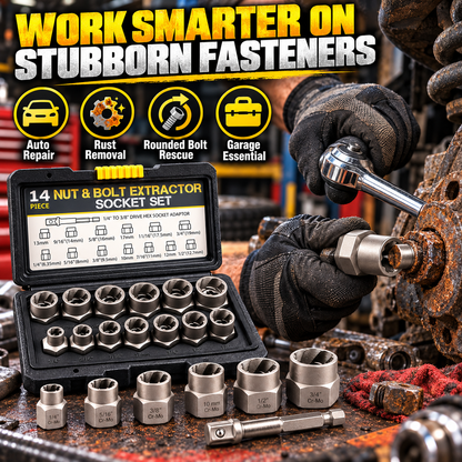 🛠️ 14-Piece Impact Bolt & Nut Extractor Set – 3/8" Drive Lug Nut Remover Socket Kit