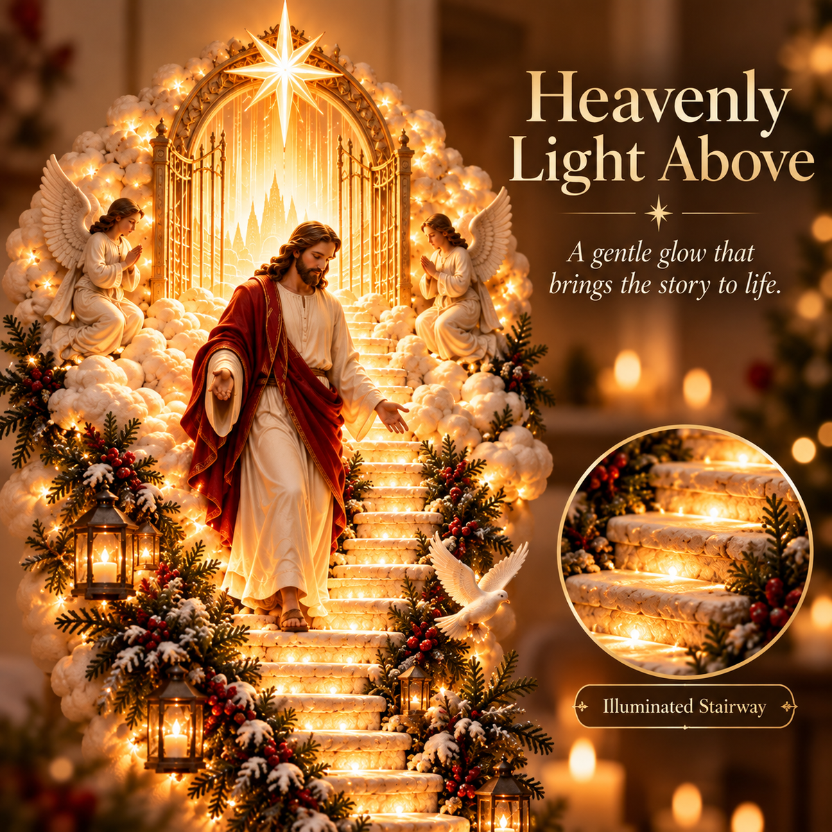 ✨ Jesus Christmas Wall Hanging – Illuminated Nativity Stairway Decor