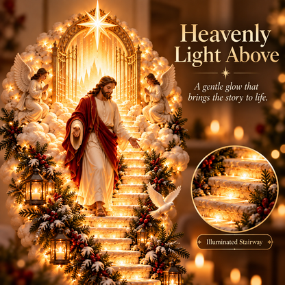 ✨ Jesus Christmas Wall Hanging – Illuminated Nativity Stairway Decor