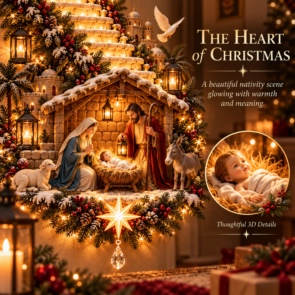 ✨ Jesus Christmas Wall Hanging – Illuminated Nativity Stairway Decor