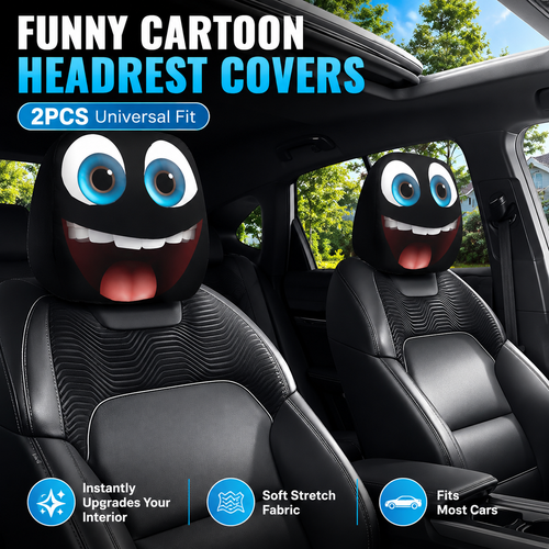 🔥HEISSER VERKAUF 55% RABATT😆 Lustige Cartoon-Auto-Kopfstützenbezüge – 2 STÜCK universelle Passform 🚗