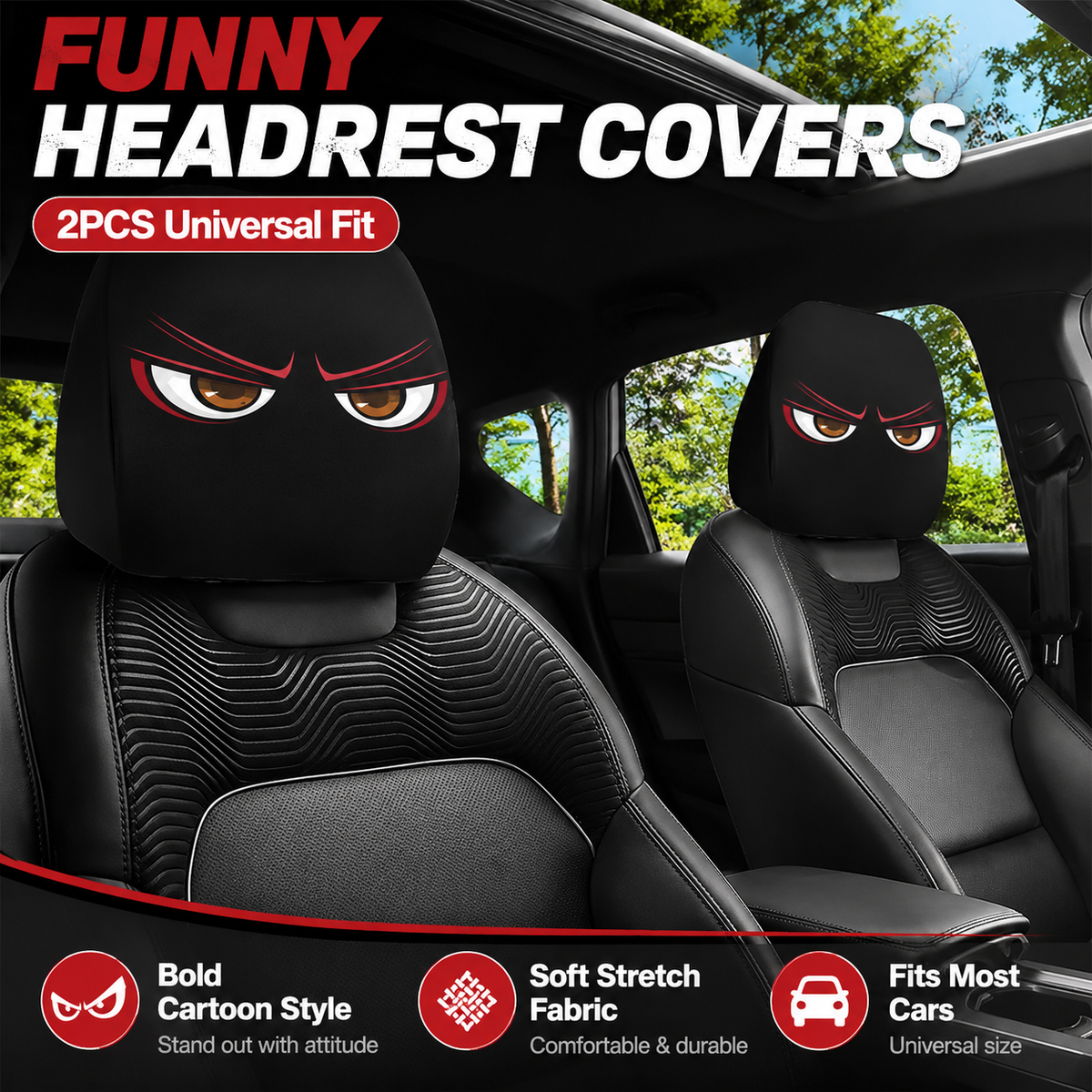 😆 Funny Cartoon Car Headrest Covers – 2PCS Universal Fit 🚗（Buy One Headrest Cover, Get One Free）