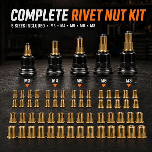 🔧Drill-Powered Rivet Nut Tool Kit – M3–M8 Threaded Insert Adapter Set