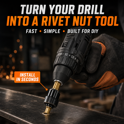 🔧Drill-Powered Rivet Nut Tool Kit – M3–M8 Threaded Insert Adapter Set
